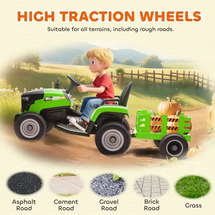 12V Kids 2-in-1 Ride-On Tractor with Detachable Trailer – Green | Dual Control AIYAPLAY - Little and Giant Explorers AIYAPLAY
