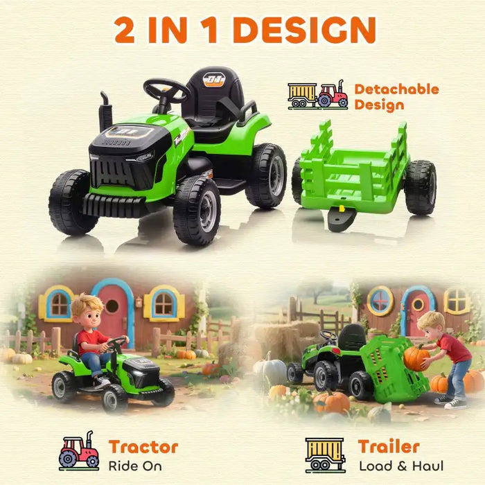 12V Kids 2-in-1 Ride-On Tractor with Detachable Trailer – Green | Dual Control AIYAPLAY - Little and Giant Explorers AIYAPLAY