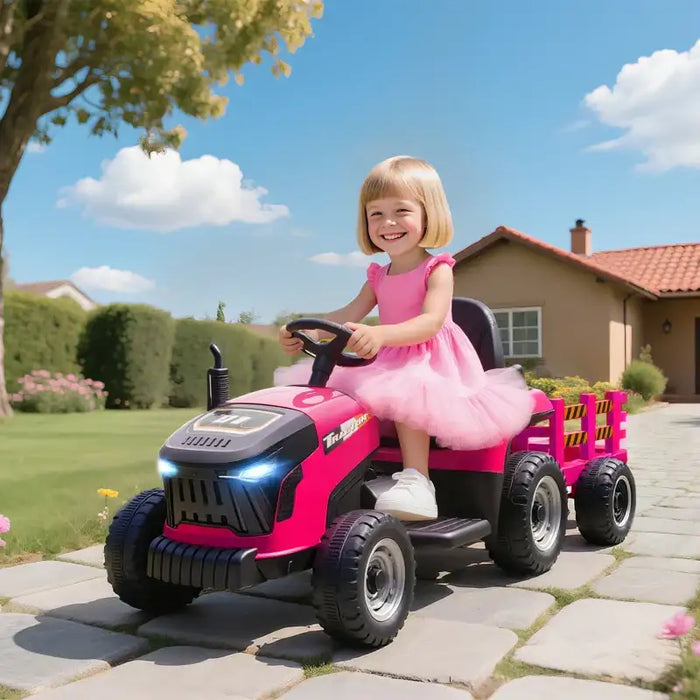12V Kids 2-in-1 Ride-On Tractor with Detachable Trailer – Pink | Dual Control AIYAPLAY - Little and Giant Explorers AIYAPLAY