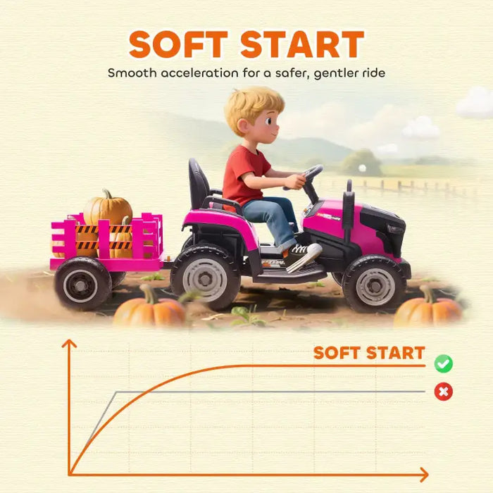 12V Kids 2-in-1 Ride-On Tractor with Detachable Trailer – Pink | Dual Control AIYAPLAY - Little and Giant Explorers AIYAPLAY