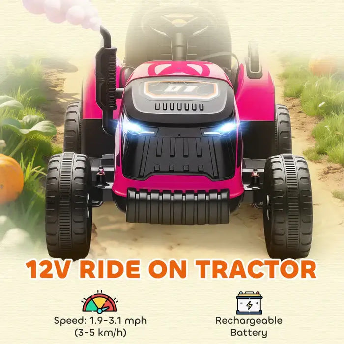 12V Kids 2-in-1 Ride-On Tractor with Detachable Trailer – Pink | Dual Control AIYAPLAY - Little and Giant Explorers AIYAPLAY