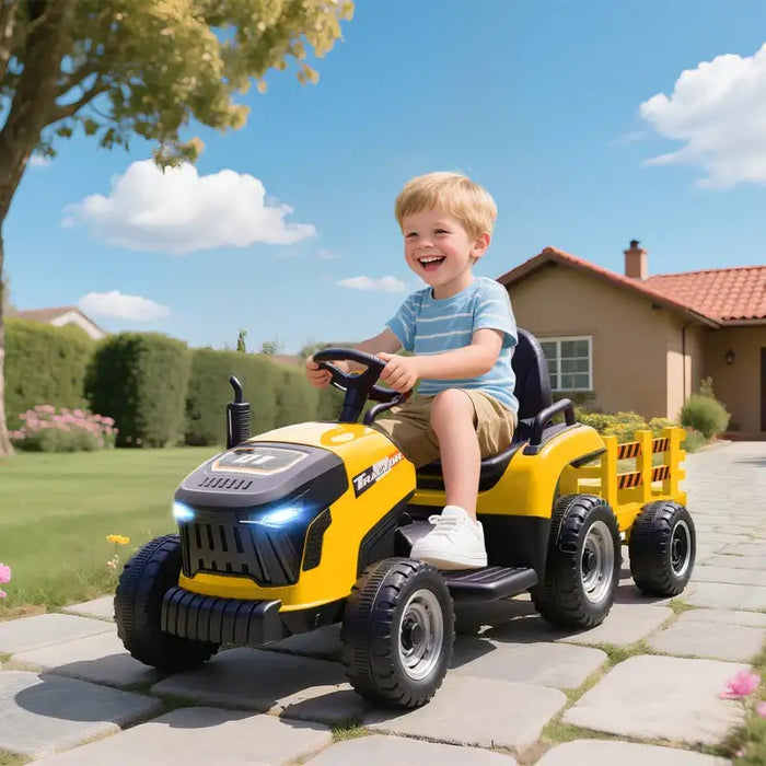12V Kids 2-in-1 Ride-On Tractor with Detachable Trailer – Yellow | Dual Control AIYAPLAY - Little and Giant Explorers AIYAPLAY