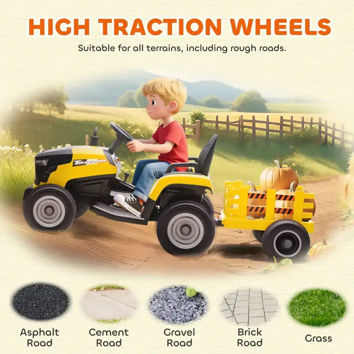 12V Kids 2-in-1 Ride-On Tractor with Detachable Trailer – Yellow | Dual Control AIYAPLAY - Little and Giant Explorers AIYAPLAY