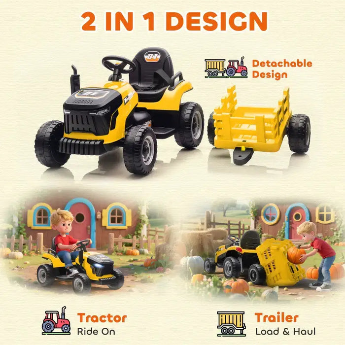 12V Kids 2-in-1 Ride-On Tractor with Detachable Trailer – Yellow | Dual Control AIYAPLAY - Little and Giant Explorers AIYAPLAY