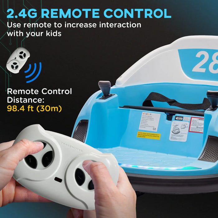 12V Kids Bumper Car Light Blue | 360° Rotation with Dual Control - Little and Giant Explorers AIYAPLAY