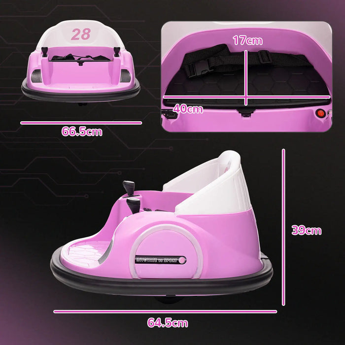 12V Kids Bumper Car - Pink | 360° Rotation with Dual Control, Lights, Music and Horn AIYAPLAY - Little and Giant Explorers AIYAPLAY