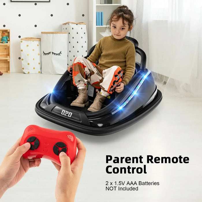 12V Kids Electric Bumper Car – Black | 360° Spin, LED Lights and Dual Control COSTWAY - Little and Giant Explorers Costway