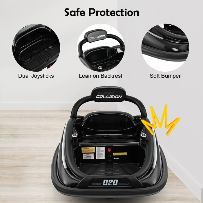 12V Kids Electric Bumper Car – Black | 360° Spin, LED Lights and Dual Control COSTWAY - Little and Giant Explorers Costway