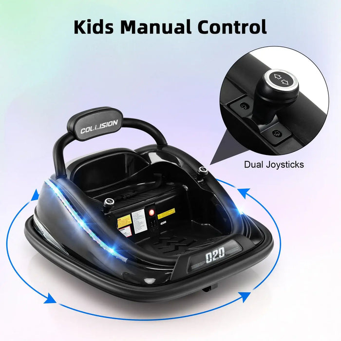 12V Kids Electric Bumper Car – Black | 360° Spin, LED Lights and Dual Control COSTWAY - Little and Giant Explorers Costway