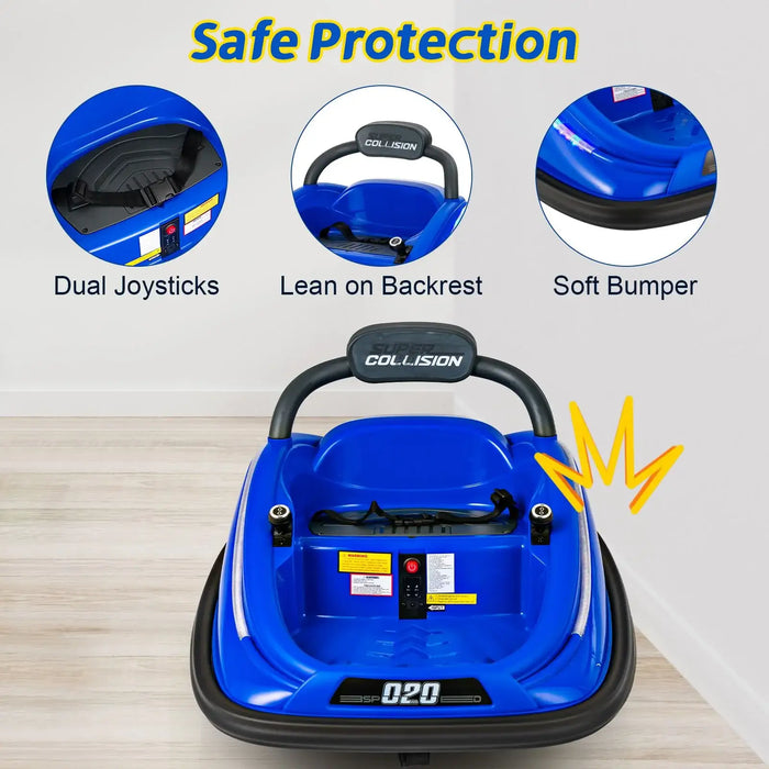 12V Kids Electric Bumper Car – Blue | 360° Spin, LED Lights and Dual Control COSTWAY - Little and Giant Explorers Costway