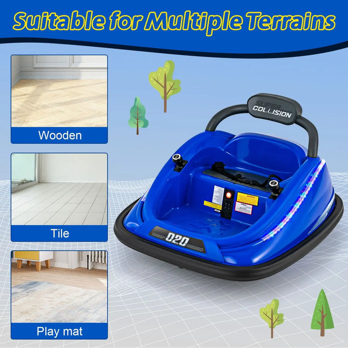 12V Kids Electric Bumper Car – Blue | 360° Spin, LED Lights and Dual Control COSTWAY - Little and Giant Explorers Costway
