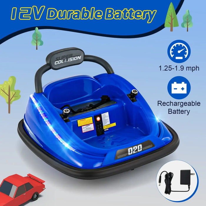 12V Kids Electric Bumper Car – Blue | 360° Spin, LED Lights and Dual Control COSTWAY - Little and Giant Explorers Costway