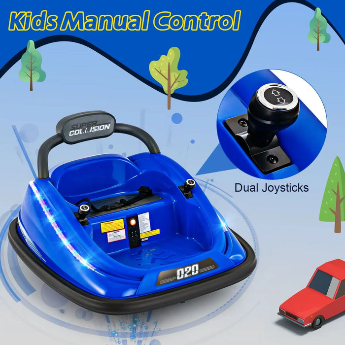 12V Kids Electric Bumper Car – Blue | 360° Spin, LED Lights and Dual Control COSTWAY - Little and Giant Explorers Costway