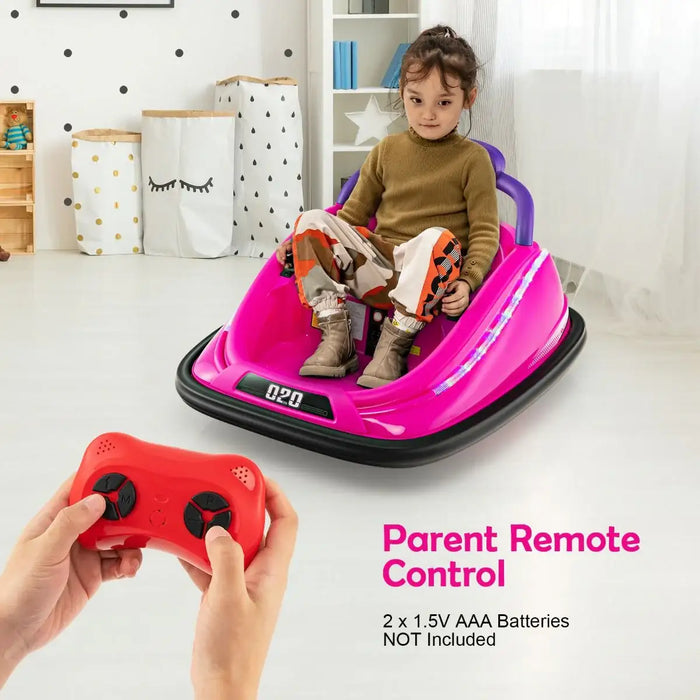 12V Kids Electric Bumper Car – Pink | 360° Spin, LED Lights and Dual Control COSTWAY - Little and Giant Explorers Costway