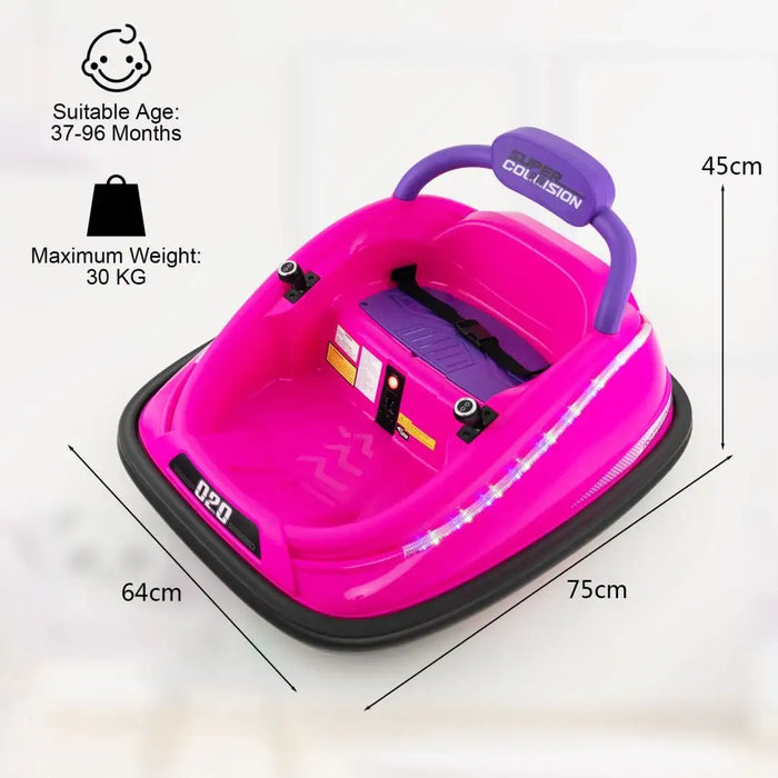 12V Kids Electric Bumper Car – Pink | 360° Spin, LED Lights and Dual Control COSTWAY - Little and Giant Explorers Costway