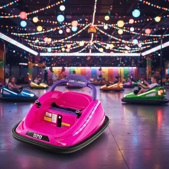 12V Kids Electric Bumper Car – Pink | 360° Spin, LED Lights and Dual Control COSTWAY - Little and Giant Explorers Costway