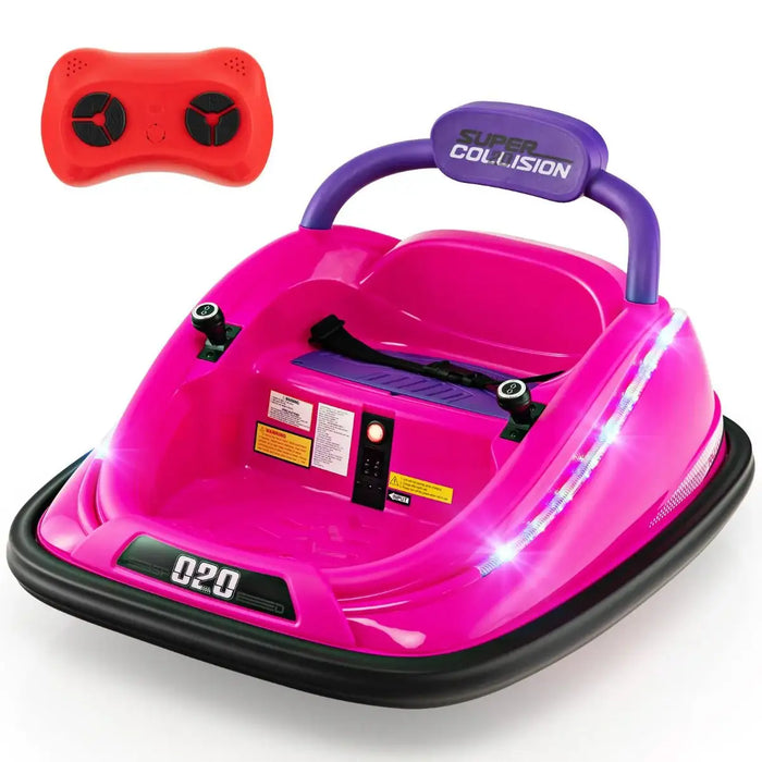 12V Kids Electric Bumper Car – Pink | 360° Spin, LED Lights and Dual Control COSTWAY - Little and Giant Explorers Costway