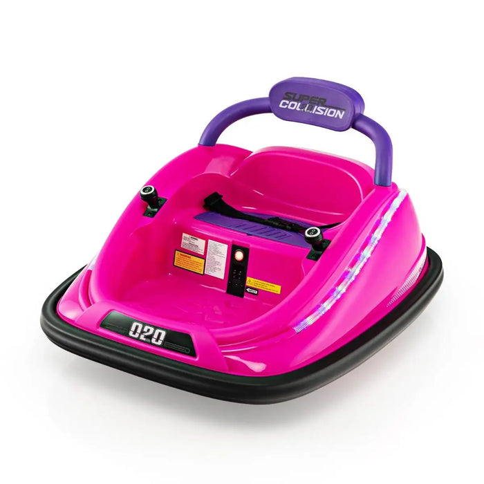 12V Kids Electric Bumper Car – Pink | 360° Spin, LED Lights and Dual Control COSTWAY - Little and Giant Explorers Costway