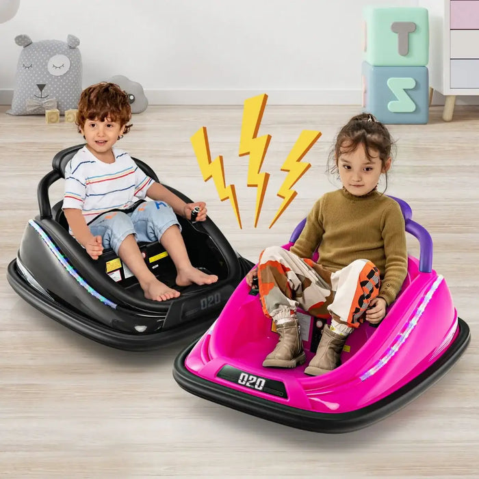 12V Kids Electric Bumper Car – Pink | 360° Spin, LED Lights and Dual Control COSTWAY - Little and Giant Explorers Costway