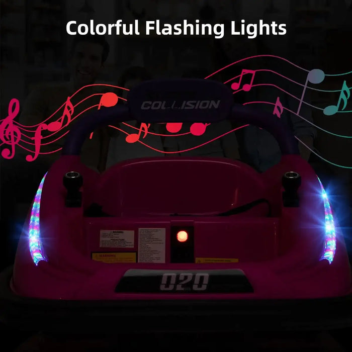 12V Kids Electric Bumper Car – Pink | 360° Spin, LED Lights and Dual Control COSTWAY - Little and Giant Explorers Costway