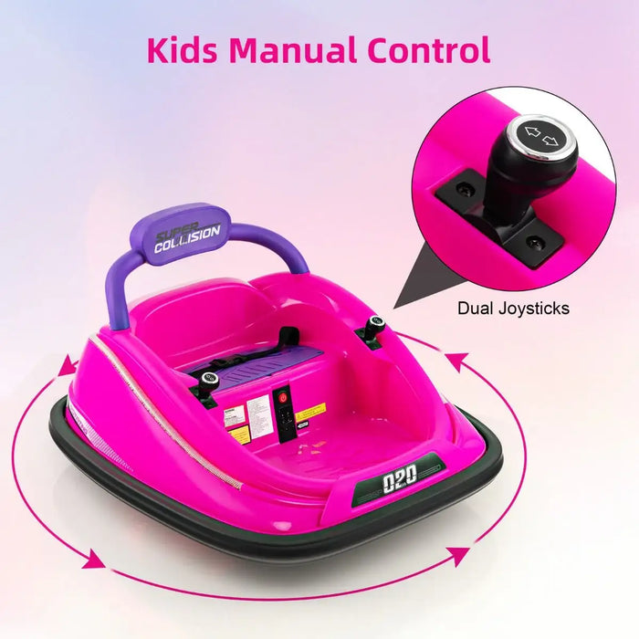 12V Kids Electric Bumper Car – Pink | 360° Spin, LED Lights and Dual Control COSTWAY - Little and Giant Explorers Costway