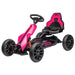 12V pink kids electric go-kart with adjustable seat and black wheels on white background