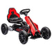 Red 12V kids electric go-kart with black seat, adjustable speeds, and four large wheels