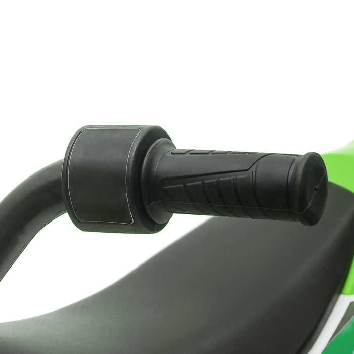 Close-up of a motorcycle handlebar with a black grip on a white background