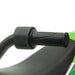 Close-up of a motorcycle handlebar with a black grip on a white background