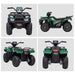 Green and black 12V kids electric quad bike with LED headlights, rugged tires, USB port