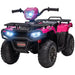 12V kids electric quad bike in pink and black with LED headlights and rugged wheels