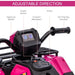 Pink kids electric quad bike handlebar controls, USB music, LED headlights, kid-friendly design