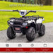 12V kids electric quad bike in white and black with LED headlights on a pathway outdoors