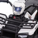 White and black 12V kids electric quad bike with LED headlights and E160 badge