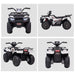 12V kids electric quad bike in white and black with LED headlights, USB, and rugged tires