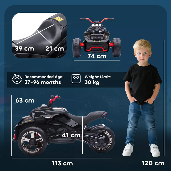 12V Kids Electric Ride-On 3 Wheeler ATV – Black | LED Lights and USB Music AIYAPLAY - Little and Giant Explorers AIYAPLAY