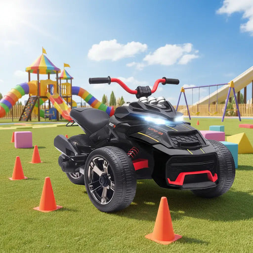 12V Kids Electric Ride-On 3 Wheeler ATV – Black | LED Lights and USB Music AIYAPLAY - Little and Giant Explorers AIYAPLAY