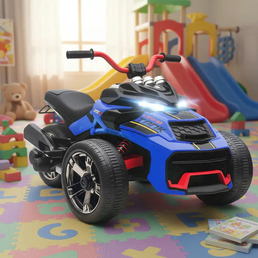 12V Kids Electric Ride-On 3 Wheeler ATV – Blue | LED Lights and USB Music AIYAPLAY - Little and Giant Explorers AIYAPLAY