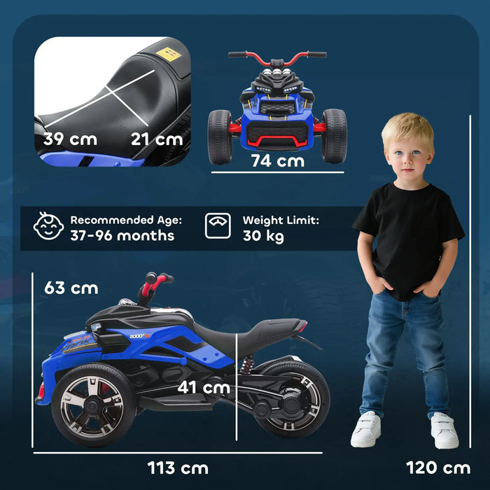 12V Kids Electric Ride-On 3 Wheeler ATV – Blue | LED Lights and USB Music AIYAPLAY - Little and Giant Explorers AIYAPLAY