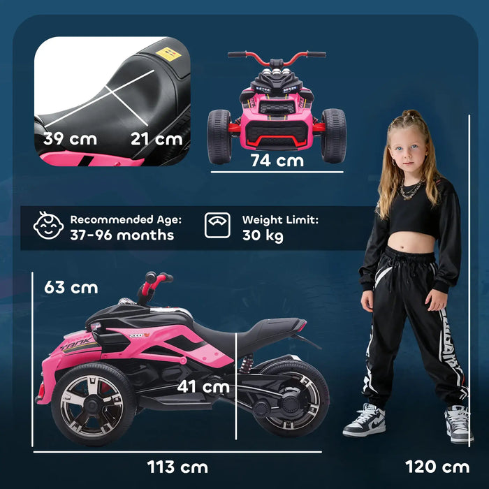 12V Kids Electric Ride-On 3 Wheeler ATV – Pink | LED Lights and USB Music AIYAPLAY - Little and Giant Explorers AIYAPLAY
