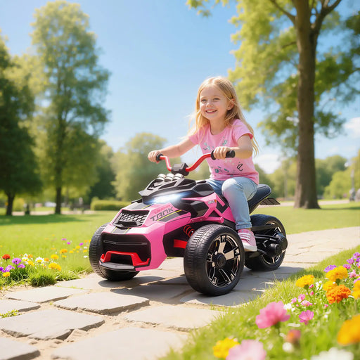 12V Kids Electric Ride-On 3 Wheeler ATV – Pink | LED Lights and USB Music AIYAPLAY - Little and Giant Explorers AIYAPLAY
