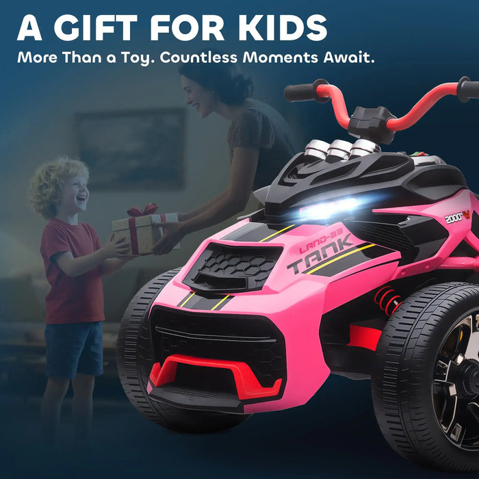 12V Kids Electric Ride-On 3 Wheeler ATV – Pink | LED Lights and USB Music AIYAPLAY - Little and Giant Explorers AIYAPLAY