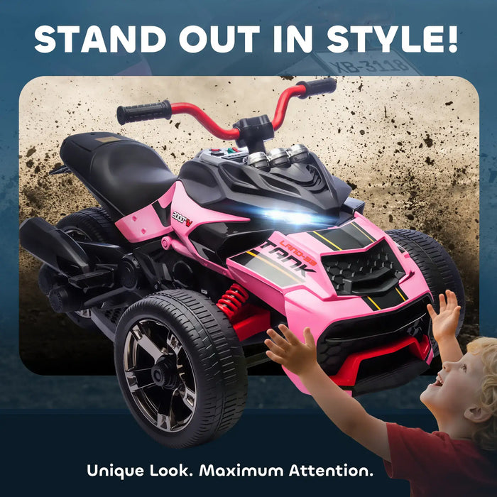 12V Kids Electric Ride-On 3 Wheeler ATV – Pink | LED Lights and USB Music AIYAPLAY - Little and Giant Explorers AIYAPLAY