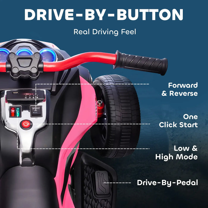 12V Kids Electric Ride-On 3 Wheeler ATV – Pink | LED Lights and USB Music AIYAPLAY - Little and Giant Explorers AIYAPLAY