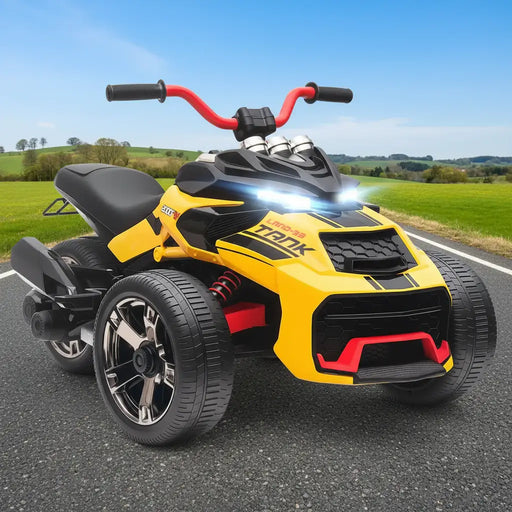 12V Kids Electric Ride-On 3 Wheeler ATV – Yellow | LED Lights and USB Music AIYAPLAY - Little and Giant Explorers AIYAPLAY