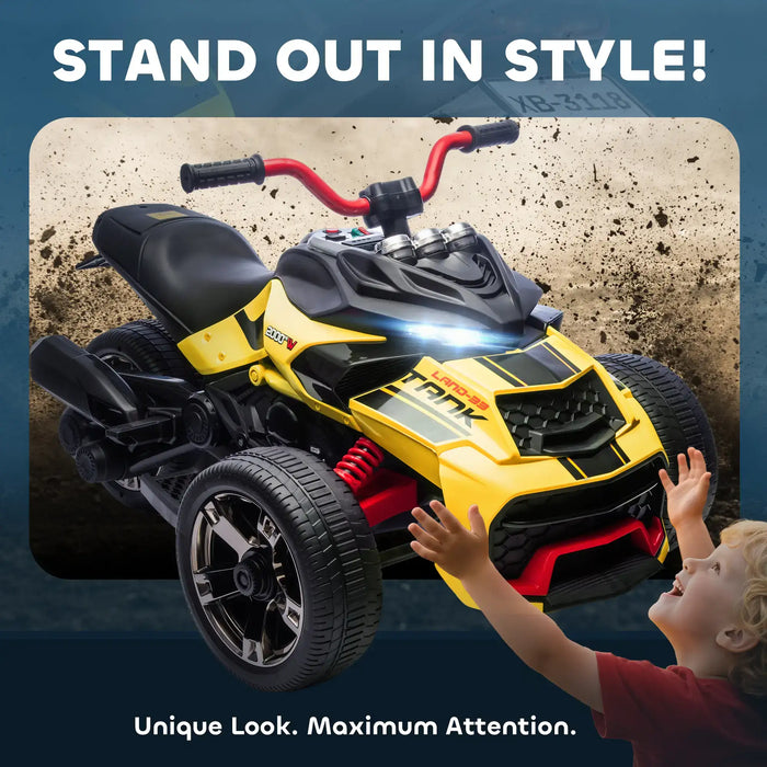12V Kids Electric Ride-On 3 Wheeler ATV – Yellow | LED Lights and USB Music AIYAPLAY - Little and Giant Explorers AIYAPLAY