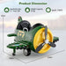 Green 12V kids electric ride-on airplane toy with yellow propeller and product dimensions