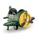 Green 12V kids electric ride-on airplane toy with yellow nose and realistic propeller