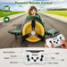 Child riding green 12V electric airplane toy with parental remote control on outdoor road