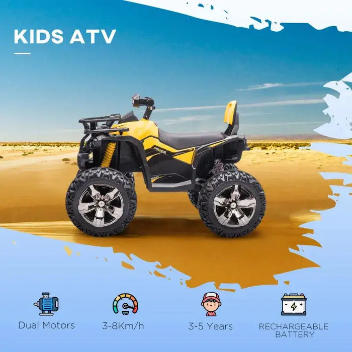 Kids Quad Bike ATV with LED Lights, Music and Backrest in Yellow 12V - Little and Giant Explorers HOMCOM